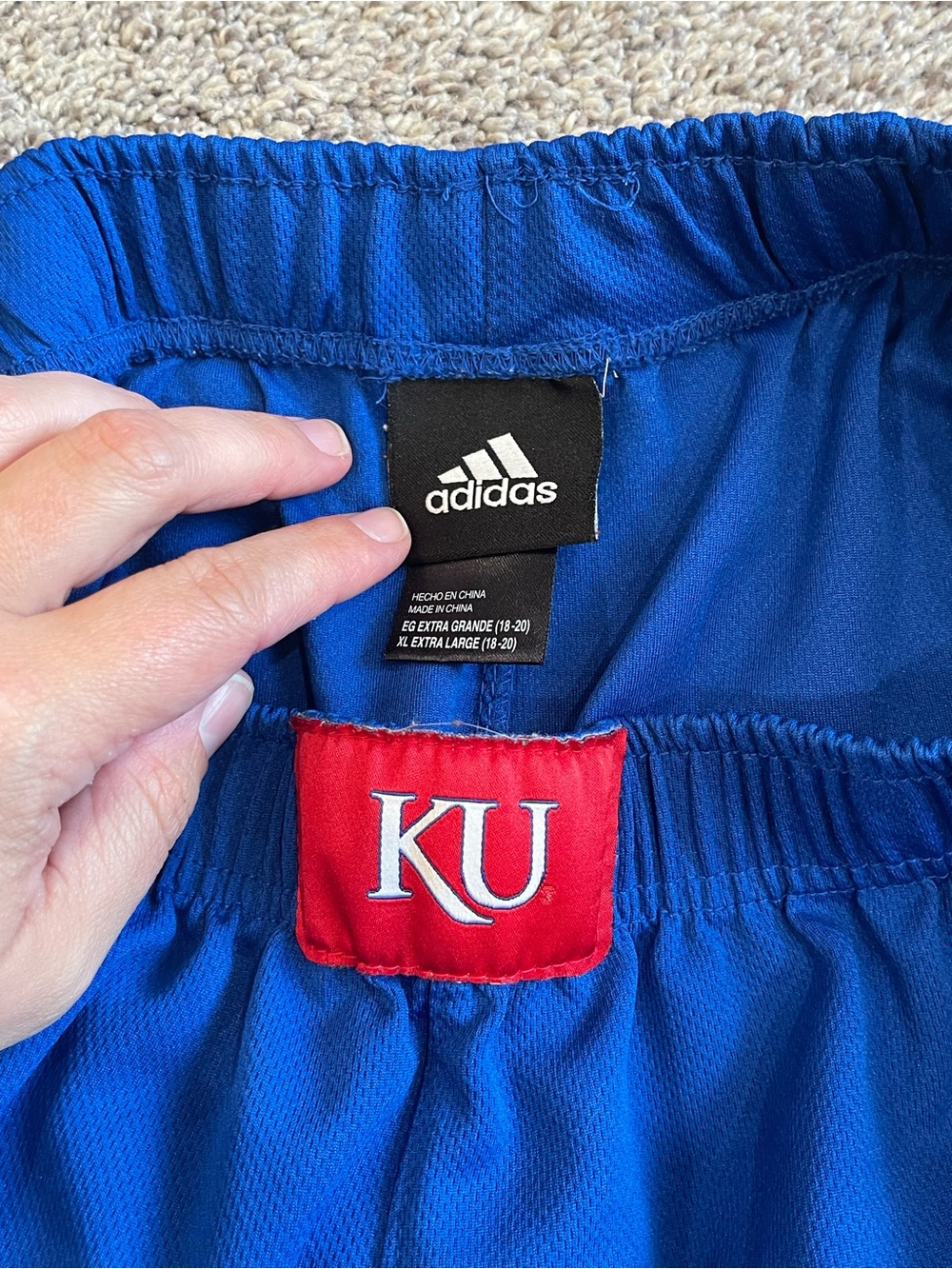 Adidas Kansas Jayhawks Basketball Shorts Youth XL Blue NCAA Athletic Mesh Shorts - Picture 2 of 4